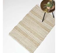 HOMESCAPES Handwoven Natural & Cream Striped Rug 60 x 90 cm Cotton & Jute Small Floor Mat ‘Arlyn’ with Traditional Stripe Pattern