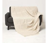 HOMESCAPES Handwoven Natural Throw 255 x 360 cm Textured 100% Cotton Throw Blanket with Tassels Lightweight All Season “Kashi” Bed or Sofa Throw