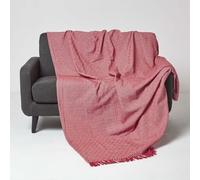 HOMESCAPES Handwoven Red Throw 225 x 255 cm Geometric 100% Cotton Throw Blanket with Tassels Thick All Season “Malda” Bedspread for Bed or Sofa Cover