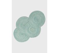 HOMESCAPES Set of 4 Handwoven Green Placemats with Braided Pattern and Non-Slip Back 40 cm Round Table Mats for Indoor & Outdoor Use