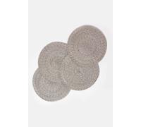HOMESCAPES Set of 4 Handwoven Silver Grey Placemats with Braided Pattern and Non-Slip Back 40 cm Round Table Mats for Indoor & Outdoor Use
