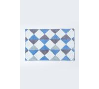 Homescapes Harlequin Pattern Yellow And Grey Cotton Bath Mat In Blue Blue One Size