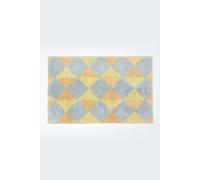 HOMESCAPES Super Absorbent Soft ‘Harelquin’ Mustard Yellow, Orange & Grey Cotton Bathmat with Plush Diamond Geometric Pattern & Non Slip Latex Backing 50x80cm Large Shower Mat Machine Washable