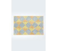 HOMESCAPES Super Absorbent Soft ‘Harelquin’ Mustard Yellow, Orange & Grey Cotton Bathmat with Plush Diamond Geometric Pattern & Non Slip Latex Backing 50x80cm Large Shower Mat Machine Washable