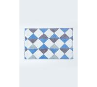 Homescapes Harlequin Pattern Yellow & Grey Cotton Bath Mat in Blue Homescapes Blue
