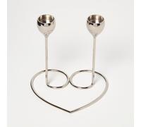 HOMESCAPES Heart Candle Holder - Silver Toned Twin Dinner Candelabra | Solid 100% brass construction with polished silver finish. Elegant double tabletop centrepiece for Valentine's or weddings.