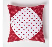 HOMESCAPES - Hearts & Polka Dots Large Cushion Cover - 60 x 60 cm Square - 24 x 24 Inches - Red White Patchwork - 100% Cotton Sofa Pillow Cushion Cover - Washable