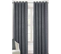 Homescapes Dark Grey Heavy Boucle Textured Blackout Lined Eyelet Curtain Pair, 66 X 72"