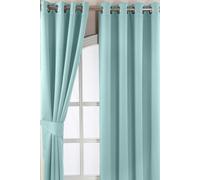 Herringbone Blackout Curtains Pair Eyelet Style Homescapes Light Blue 117cm width x 183cm drop