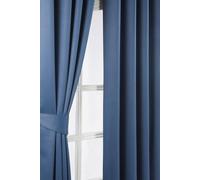 HOMESCAPES Navy Blue Eyelet Ring Top Blackout Thermal Curtain Pair Width 117cm (46") x 182cm (72") Drop Herringbone Chevron Textured Retro Geometric Design. FREE SWATCHES.