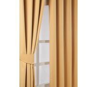 Herringbone Blackout Curtains Pair Eyelet Style Homescapes Yellow 117cm width x 229cm drop