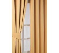 (W 117cm x Drop 228cm, Mustard Yellow) Herringbone Chevron Blackout Curtains Pair Eyelet Style