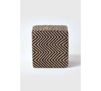 Homescapes Black And Off-White Herringbone Jute Cube Pouffe 36 X 36 X 38 Cm