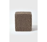 Black and Cream Circular Beanbag Herringbone Chevron Pattern Large Square Pouffe