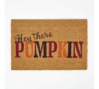 HOMESCAPES Coir Doormats, Autumn Door Mats Outdoor, Non Slip PVC Backing, Durable Heavy Duty Dirt-Trapper, Welcome Mat Indoor Outdoors Use for Home Front Entryways & Entrances, Hey There Pumpkin