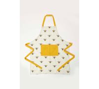 HOMESCAPES Cotton Yellow Apron with Bee Design and Large Pocket for Adults 70 x 85 cm