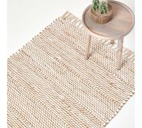 HOMESCAPES Horizon Neutral Chevron Hemp Chindi Rug - 160 x 230 cm