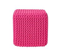 Homescapes Hot Pink Cube Cotton Knitted Pouffe Footstool