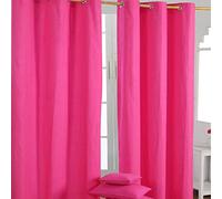 HOMESCAPES Hot Pink Eyelet Curtain Pair 117cm (46") Wide x 137cm (54") Drop Plain Heavy Unlined Curtains