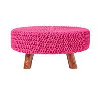 Homescapes Hot Pink Large Round Cotton Knitted Footstool On Legs