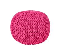 HOMESCAPES Hot Pink Knitted Pouffe Footstool Bean Filled 100% Cotton for Living Room Children or the Elderly
