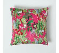 Homescapes Hot Pink Tropical Leaf Velvet Cushion 46 X 46 Cm