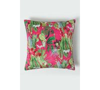 Hot Pink Tropical Leaf Velvet Cushion 46 x 46 cm Homescapes Pink One Size