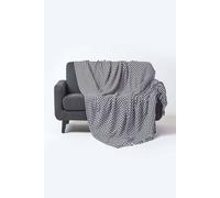 Homescapes Houndstooth 100% Cotton Bedspread Throw In Black Black