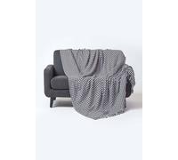 HOMESCAPES Medium Black Houndstooth Throw 60 x 80 Inches or 152cm x 203cm, 100% Cotton Bed Throw Blanket for Single, Double and Queen Sized Beds