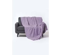 Homescapes Houndstooth 100% Cotton Bedspread Throw In Purple Purple 225cm x 255cm