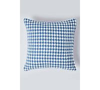 Homescapes Houndstooth 100% Cotton Cushion Cover In Blue Blue 60cm x 60cm