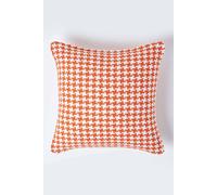 Homescapes Houndstooth 100% Cotton Cushion Cover Orange, 60 X 60 Cm