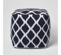 HOMESCAPES Ikat Design Blue and Natural Colour Bean Filled Pouffe - 40 x 40 x 40 cm