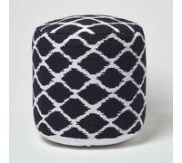 HOMESCAPES Ikat Design Blue and Natural Colour Bean Filled Pouffe - 45 x 40 cm