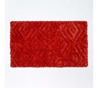 HOMESCAPES Super Absorbent Soft Ikat Burnt Orange Bathmat with Plush Geometric Pattern and Non Slip Latex Backing, 50 x 80 cm Large Shower Mat Machine Washable