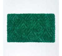 HOMESCAPES Super Absorbent Soft Ikat Emerald Green Bathmat with Plush Geometric Pattern and Non Slip Latex Backing, 50 x 80 cm Large Shower Mat Machine Washable