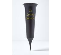 HOMESCAPES “In Loving Memory” Black & Gold Grave Vase/Grave Pot Flute with Ground Spike for Flowers, 31 cm