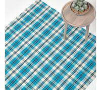 Irvine Handwoven Blue Tartan 100% Cotton Rug Homescapes Blue 120cm x 170cm