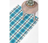 HOMESCAPES Tartan Hallway Runner Handwoven Blue 100% Cotton Rug ‘Irvine’ Check Hallway Rug, 66 x 200 cm