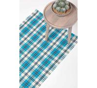 HOMESCAPES Tartan Hallway Runner Handwoven Blue 100% Cotton Rug ‘Irvine’ Check Hallway Rug, 66 x 200 cm