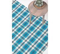 Homescapes Irvine Handwoven Blue Tartan 100% Cotton Rug Blue