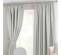 HOMESCAPES Ivory Pencil Pleat Blackout Thermal Curtain Pair Width 117cm (46") x 182cm (72") Drop Herringbone Chevron Textured Retro Geometric Design. FREE SWATCHES.