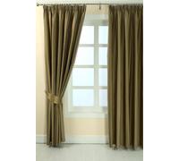 HOMESCAPES Green and Gold Pencil Pleat Curtain Pair, Traditional Striped Design - Width 167 x Drop 137 cm (66 x 54 Inch)