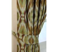Homescapes Jacquard Geometric Curtain Tie Back Pair in Green Homescapes Green