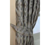 (Grey and Gold) Jacquard Geometric Curtain Tie Back Pair