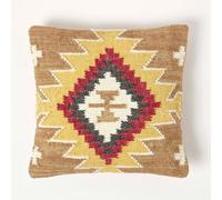 Homescapes Jaipur Handwoven Brown And Orange Kilim Cushion With Feather Filling