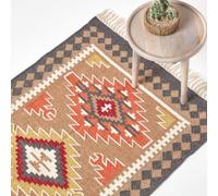 HOMESCAPES Jaipur Handwoven Brown and Orange Kilim Wool Rug - 160 x 230 cm