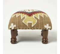 HOMESCAPES Jaipur Handwoven Kilim Footstool - 40 x 40 cm