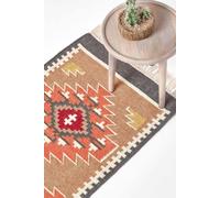 HOMESCAPES Jaipur Handwoven Brown and Orange Kilim Wool Rug - 66 x 200 cm
