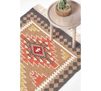 Homescapes Jaipur Handwoven Patterned Kilim Wool Rug Multi 90cm x 150cm